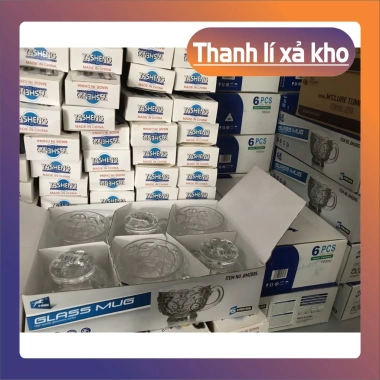 Bộ 6 ly thủy tinh cao cấp có quai cầm - Giá ưu đãi 63.000đ, chất lượng sang trọng cho bàn ăn hiện đại