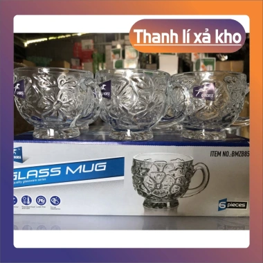 Bộ 6 ly thủy tinh cao cấp có quai cầm - Giá ưu đãi 63.000đ, chất lượng sang trọng cho bàn ăn hiện đại