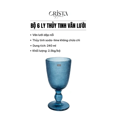 Bộ 6 ly thủy tinh Vân Lưới Crista Home 240ml - Bán sỉ, giá chỉ 205.000, Quà Tết