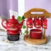 Bộ 6 mẫu ấm chén trà sứ Tro Xương Bát Tràng men đỏ cao cấp vẽ vàng Phú Quý giá ưu đãi 2