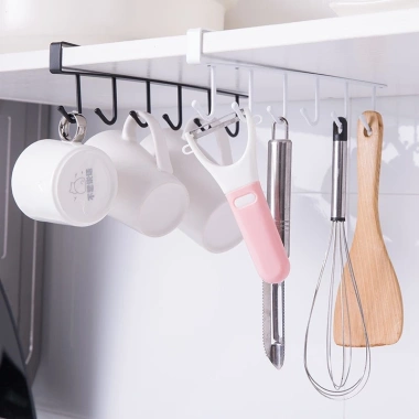 Bộ 6 móc treo đa năng gắn kẹp dưới tủ bếp, tủ quần áo, kệ bàn để cốc ly, giá 22.442₫