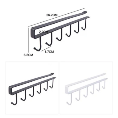 Bộ 6 móc treo đa năng gắn kẹp dưới tủ bếp, tủ quần áo, kệ bàn để cốc ly, giá 22.442₫