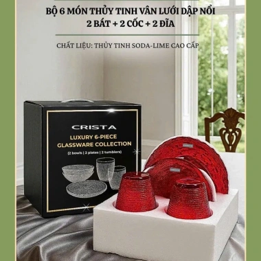 Bộ 6 món thủy tinh vân lụi dập nổi Crista Home MS80.054 - Giá giảm 22% chỉ 375k 6