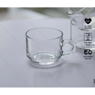 Bộ 6 tách trà cà phê thủy tinh dày dặn có quai cầm - Ly Thái Lan, giảm 20%