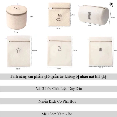 Bộ 6 túi giặt cao cấp thêu hình chữ, dây đắn, khóa kéo chắc chắn - Giá chỉ 90k, bảo hành