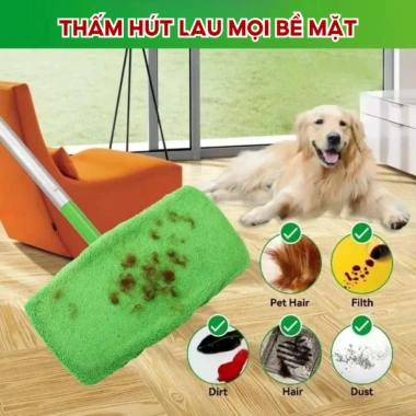 Bộ 6 Vải Lau Nhà Microfiber Thấm Hút, Tái Sử Dụng, Swiffer Lông Chó Mèo ENO LN03 - 100k 8