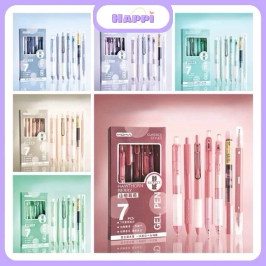 Bộ 7 Bút Gel Đen MOKA HAPPi 0,5mm - Ngòi Highlight, Vỏ Full Màu, Giá 15.000đ