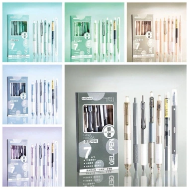 Bộ 7 Bút Gel Đen MOKA HAPPi 0,5mm - Ngòi Highlight, Vỏ Full Màu, Giá 15.000đ