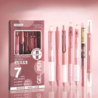 Bộ 7 Bút Gel Đen MOKA HAPPi 0,5mm - Ngòi Highlight, Vỏ Full Màu, Giá 15.000đ