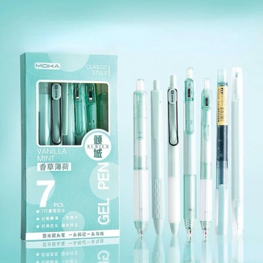 Bộ 7 Bút Gel Đen MOKA HAPPi 0,5mm - Ngòi Highlight, Vỏ Full Màu, Giá 15.000đ