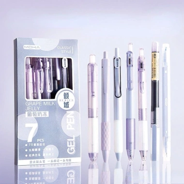 Bộ 7 Bút Gel Đen MOKA HAPPi 0,5mm - Ngòi Highlight, Vỏ Full Màu, Giá 15.000đ
