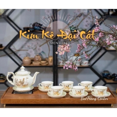 Bộ 7 mẫu ấm chén pha trà Bát Tràng men trắng vẽ vàng - Thiết kế Vinh Hoa Phú Quý, giá ưu đãi 461.957 VND