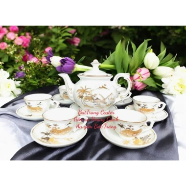 Bộ 7 mẫu ấm chén pha trà Bát Tràng men trắng vẽ vàng - Thiết kế Vinh Hoa Phú Quý, giá ưu đãi 461.957 VND