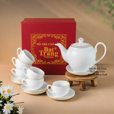 Bộ 7 mẫu ấm chén pha trà gốm sứ Bát Tràng kẻ chỉ vàng kim 24K đặc biệt thiết kế sang trọng - In logo, in chữ, giá ưu đãi 338.220₫ 2