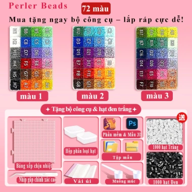 Bộ 72 Màu Chính tả Đậu Đậu DIY - Xếp hình, Đánh vần, Miễn phí dụng cụ, Giá ưu đãi 715.284