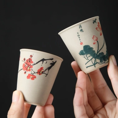 Bộ 8 chén trà men thô họa tiết cổ điển 4 mùa – quà tặng, giá 75.000 VND