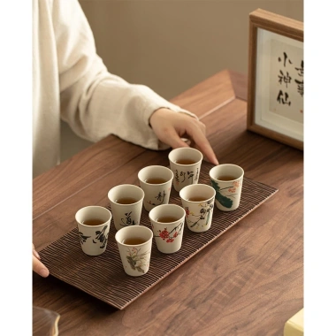 Bộ 8 chén trà men thô họa tiết cổ điển 4 mùa – quà tặng, giá 75.000 VND