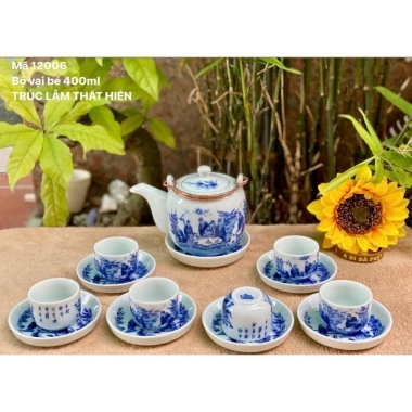 Bộ 8 loại Ấm Chén men Lam cổ Bát Tràng Trúc Lâm Thất Hiền - Giá ưu đãi 125k 2