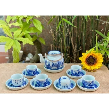 Bộ 8 loại Ấm Chén men Lam cổ Bát Tràng Trúc Lâm Thất Hiền - Giá ưu đãi 125k 3