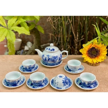 Bộ 8 loại Ấm Chén men Lam cổ Bát Tràng Trúc Lâm Thất Hiền - Giá ưu đãi 125k 4