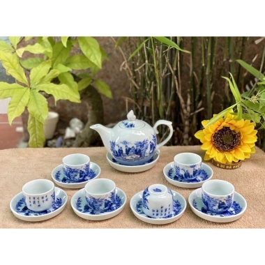 Bộ 8 loại Ấm Chén men Lam cổ Bát Tràng Trúc Lâm Thất Hiền - Giá ưu đãi 125k 6