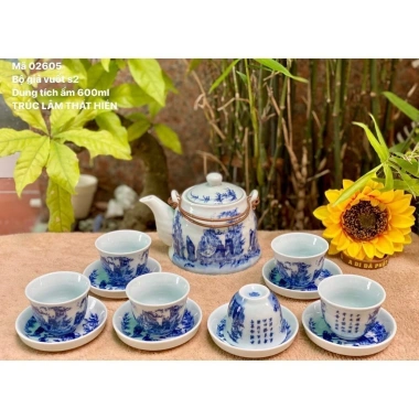 Bộ 8 loại Ấm Chén men Lam cổ Bát Tràng Trúc Lâm Thất Hiền - Giá ưu đãi 125k 8