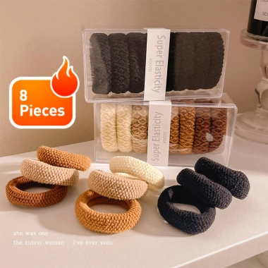 Bộ 8 Miếng Scrunchies Dây Tóc Co Giãn Cao Sợi Dày Vải Đuôi Ngựa - Phong Cách Nữ, Giá 39.102₫