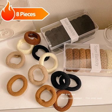 Bộ 8 Miếng Scrunchies Dây Tóc Co Giãn Cao Sợi Dày Vải Đuôi Ngựa - Phong Cách Nữ, Giá 39.102₫