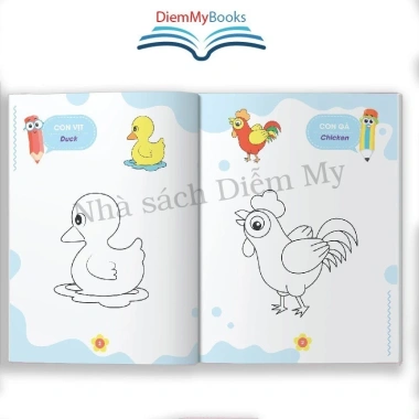 Bộ 8 quyển tô màu nhà trẻ, bé 3‑5 tuổi, song ngữ Anh‑Việt, túi xách, 8 chủ đề 3
