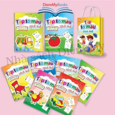 Bộ 8 quyển tô màu nhà trẻ, bé 3‑5 tuổi, song ngữ Anh‑Việt, túi xách, 8 chủ đề 5