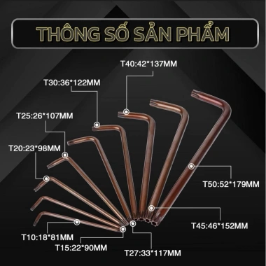 Bộ 9 chìa khóa lục giác dài JLD T10‑T50 (S2) Giá 135.000 VND chất lượng đa năng 5