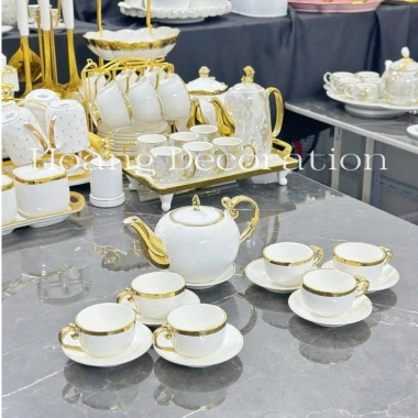 Bộ Ấm 6/8/10 Chén Sứ Viền Vàng Sang Trọng – Bộ Tách Pha Trà PVN 3.260 Giá 545.000₫