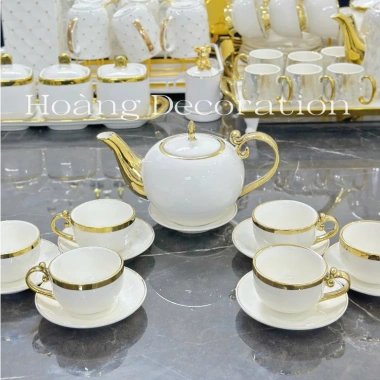 Bộ Ấm 6/8/10 Chén Sứ Viền Vàng Sang Trọng – Bộ Tách Pha Trà PVN 3.260 Giá 545.000₫