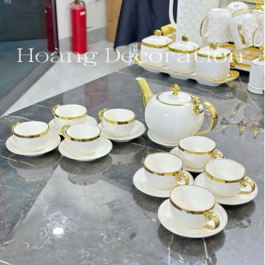 Bộ Ấm 6/8/10 Chén Sứ Viền Vàng Sang Trọng – Bộ Tách Pha Trà PVN 3.260 Giá 545.000₫