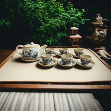 Bộ ấm chén Bát Tràng men quý tộc cảnh Trúc Lâm Thất Hiền - Giá ưu đãi 156.000 VND