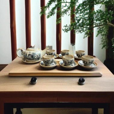 Bộ ấm chén Bát Tràng men quý tộc cảnh Trúc Lâm Thất Hiền - Giá ưu đãi 156.000 VND