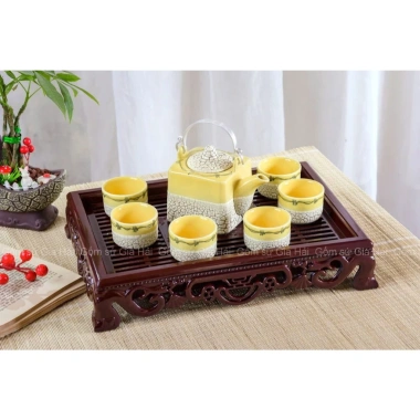 Bộ Ấm Chén Bát Tràng Men Rạn 3 Màu Vàng Xanh Trắng - Gốm Sứ Cao Cấp 250ml/300ml Thiết Kế Tinh Tế, Giá 180k