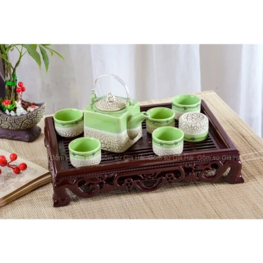 Bộ Ấm Chén Bát Tràng Men Rạn 3 Màu Vàng Xanh Trắng - Gốm Sứ Cao Cấp 250ml/300ml Thiết Kế Tinh Tế, Giá 180k