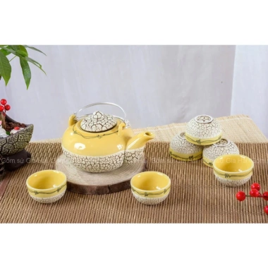 Bộ Ấm Chén Bát Tràng Men Rạn 3 Màu Vàng Xanh Trắng - Gốm Sứ Cao Cấp 250ml/300ml Thiết Kế Tinh Tế, Giá 180k