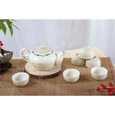 Bộ Ấm Chén Bát Tràng Men Rạn 3 Màu Vàng Xanh Trắng - Gốm Sứ Cao Cấp 250ml/300ml Thiết Kế Tinh Tế, Giá 180k