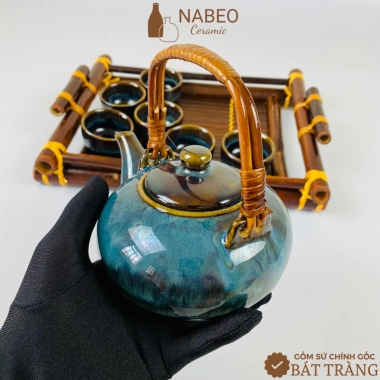 Bộ Ấm Chén Bát Tràng Quai Mây - Ấm Trà Men Hoả Biến Dung Tích 350ml, Giá 325.000 VND 2