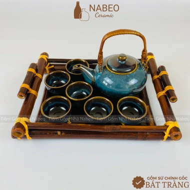 Bộ Ấm Chén Bát Tràng Quai Mây - Ấm Trà Men Hoả Biến Dung Tích 350ml, Giá 325.000 VND 9