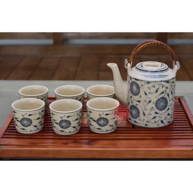 Bộ ấm chén Bát Tràng vẽ hoa dây men rạn cổ - Giá ưu đãi 450.000₫ 2