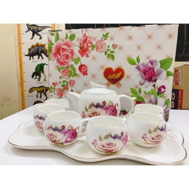 Bộ ấm chén có khay hoa hồng sang trọng - Pha trà cao cấp, giảm giá 439.000₫, chất liệu cao cấp, thiết kế tinh tế