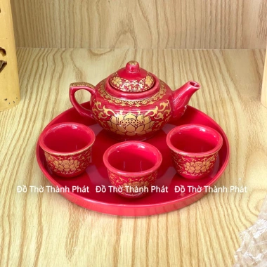 Bộ ấm chén đỏ gấm thờ Thần Tài, ấm trà cao cấp, thiết kế sang trọng, giảm giá 2 Bộ ấm chén đỏ gấm thờ Thần Tài, ấm trà cao cấp, thiết kế sang trọng, giảm giá 2