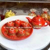 Bộ ấm chén đỏ gấm thờ Thần Tài, ấm trà cao cấp, thiết kế sang trọng, giảm giá 6