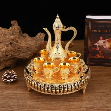 Bộ ấm chén đồng mạ Vàng Hoàng Gia - khay cao sang trọng, giá 458.000 VND