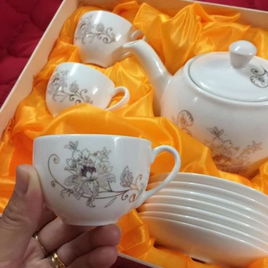Bộ ấm chén gốm sứ Camellia phong cách Hàn Quốc, họa tiết sang trọng - 209.000đ 3
