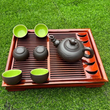 Bộ ấm chén gốm sứ tử sa Bát Tràng màu đen 1 ấm và 6 chén lòng xanh Giá ưu đãi 165.000 VND 2