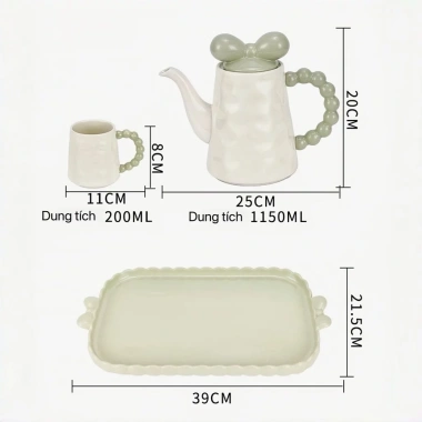 Bộ ấm chén gốm sứ vintage nắp nơ kèm khay - Phong cách dễ thương, giảm sâu 23% chỉ 1.09 triệu, hoàn hảo cho không gian nhà bếp 9